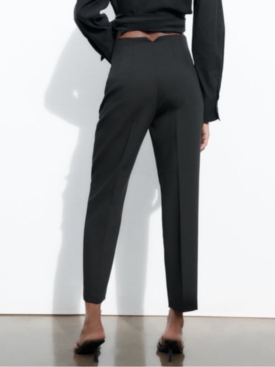 Zara Blogger Favorite Black High Waited Taper Leg Trousers Size L - Picture 3 of 13